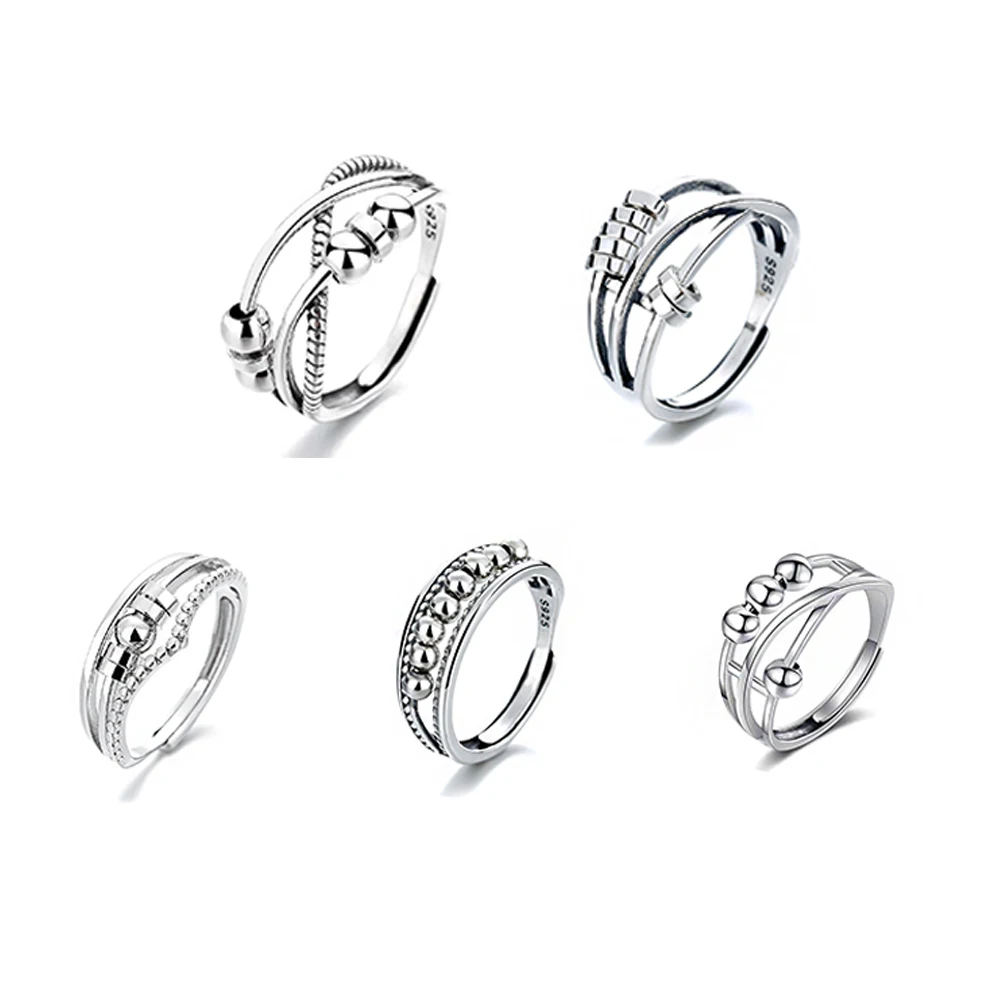 

1Pc Anxiety Ring Adjustable Opening Women Men Fidget Ring With Bead Worry Stress Relief Jewelry For Female Stacking Finger Rings