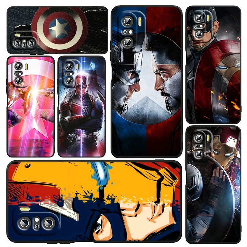 

Hot Marvel Captain America Phone Case or Xiaomi Redmi K50 K40 Gaming 10 10C 9AT 9A 9C 9T 8 7A 6A 5 4X Black Soft SIlicone Cover