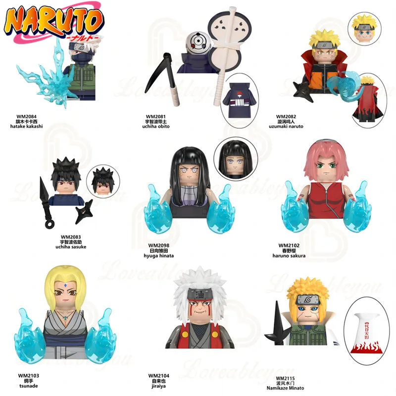 

Naruto 9pcs Set Assemble Blocks Sasuke Sakura Kakashi Obito Jiraiya Tsunade Anime Cartoon Minifigures Figures Kid Birthday Gift