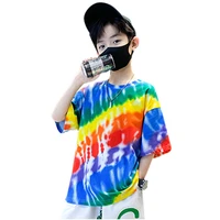 korean summer 2022 short sleeve t shirt for boys tie dye pattern o neck casual tshirt kids tees tops childrens clothing 4 14yrs