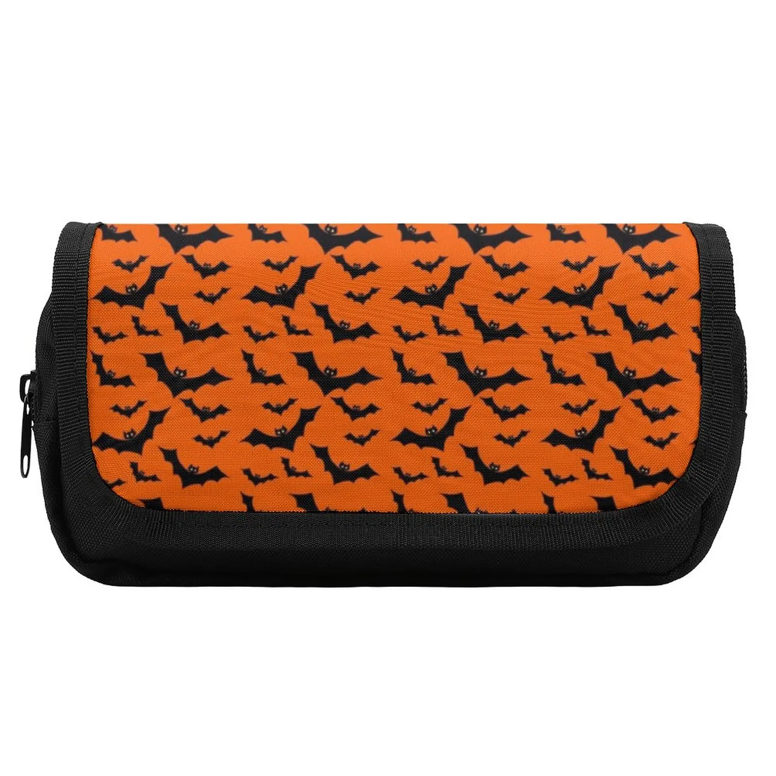 Bats Silhoute Pencil Case Halloween Animal Print Hook and Loop Kawaii Double Pockets Pencil Box Elementary School Pen Bags