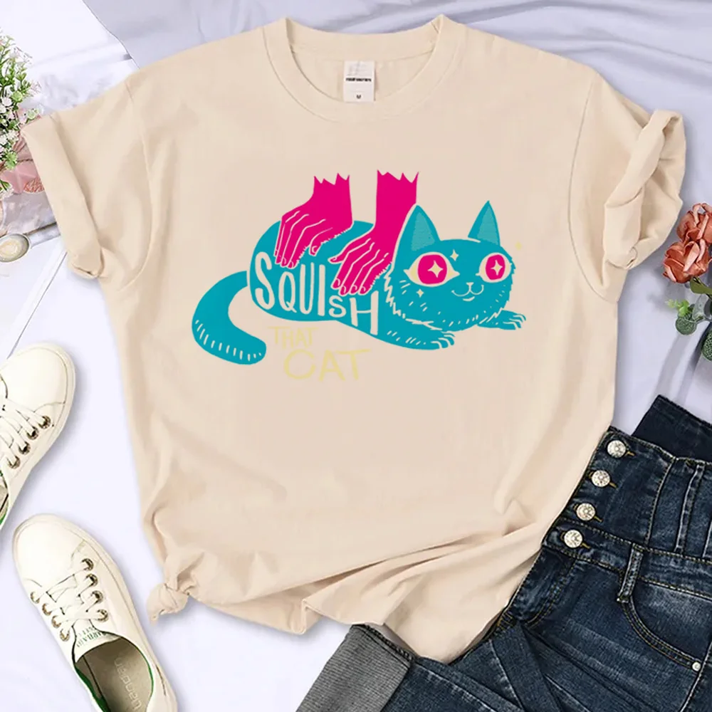 

Футболки Squish that Cat, Женская манга, японский Топ для девушек