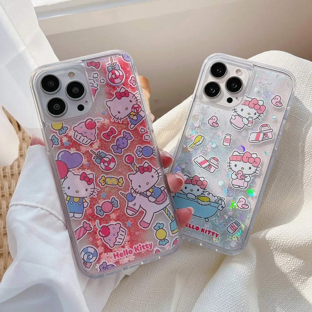 

Cartoon Cat Pattern Quicksand Phone Case For iphone 13ProMax 13Pro 13 11 7 8Plus 12Pro 12 11ProMax XS X XR XSMAX Soft Shell