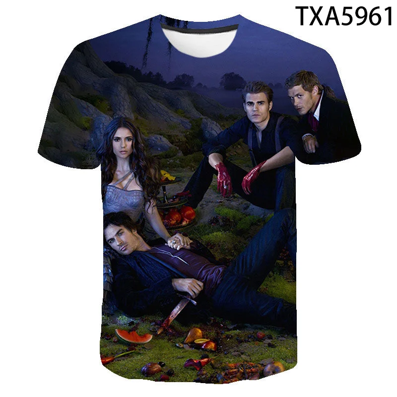 

New Cartoon The Vampire Diaries 3D T Shirts Casual Streetwear Boy Girl Kids Fashion Men Women Children Printed T-shirt Tops Tee