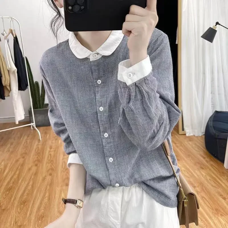 Женская рубашка свободного кроя для похудения с цветными блоками весна 2024 новый