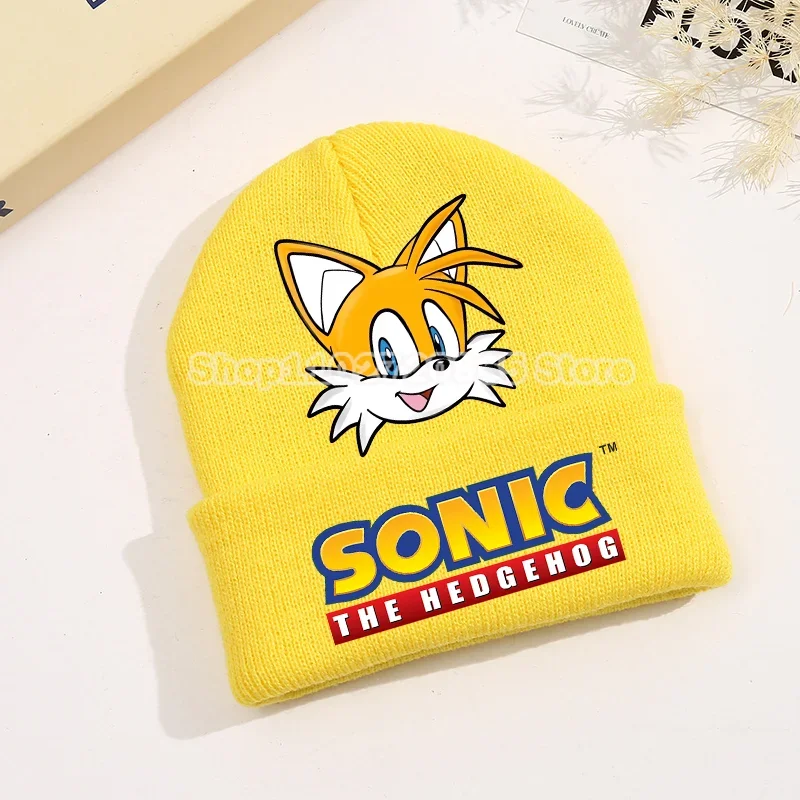 Фото Вязаная шапка Sonics, милая мультяшная аниме-фигурка, холодные шапки для мальчиков и девочек, головной убор, простые шерстяные теплые мягкие зимние шапки, детский подарок на день рождения №3