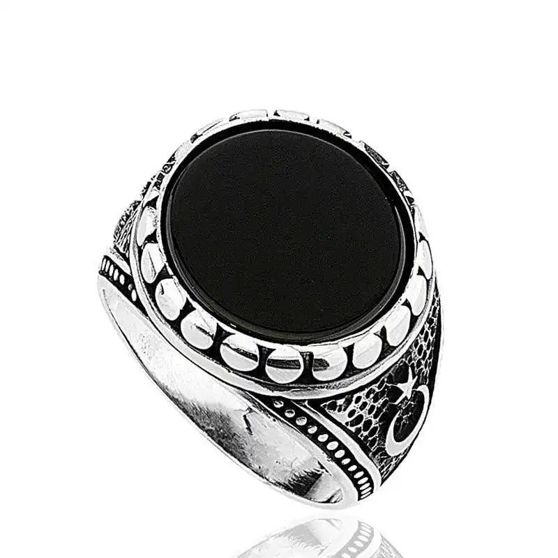 

Tevuli 925 Sterling Silver Black Stone Men 'S Ring