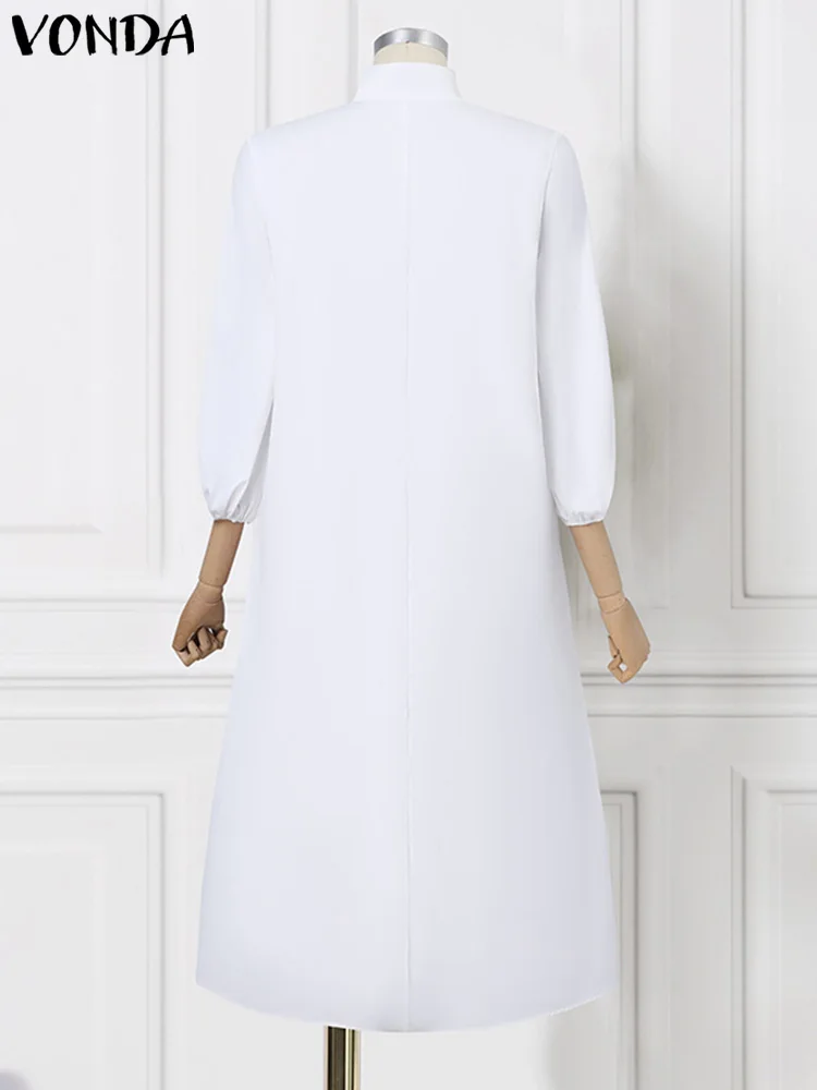 VONDA женское элегантное платье 2024 весеннее офисное повседневное однотонное