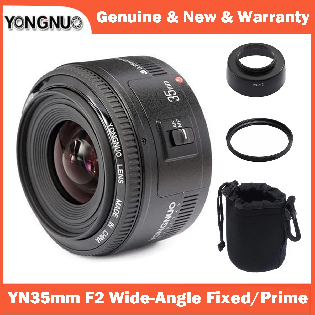 Объектив YONGNUO YN 35 мм F2 1:2 AF/MF широкоугольный объектив с фиксированным/основным
