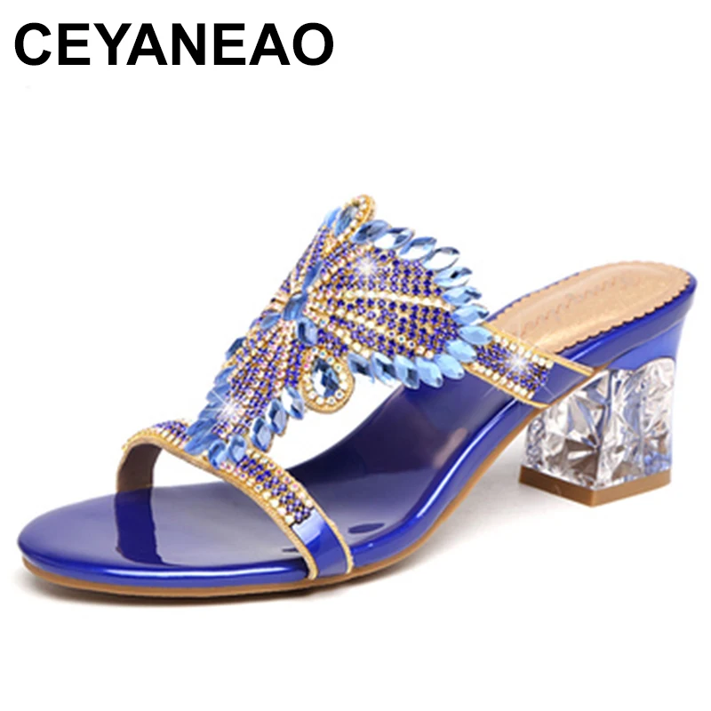 

Sandals Female Summer 2023 New with Rhinestone Sandals Thick with Fashion Women's Low-heeled Flat Female Sandals Large Size