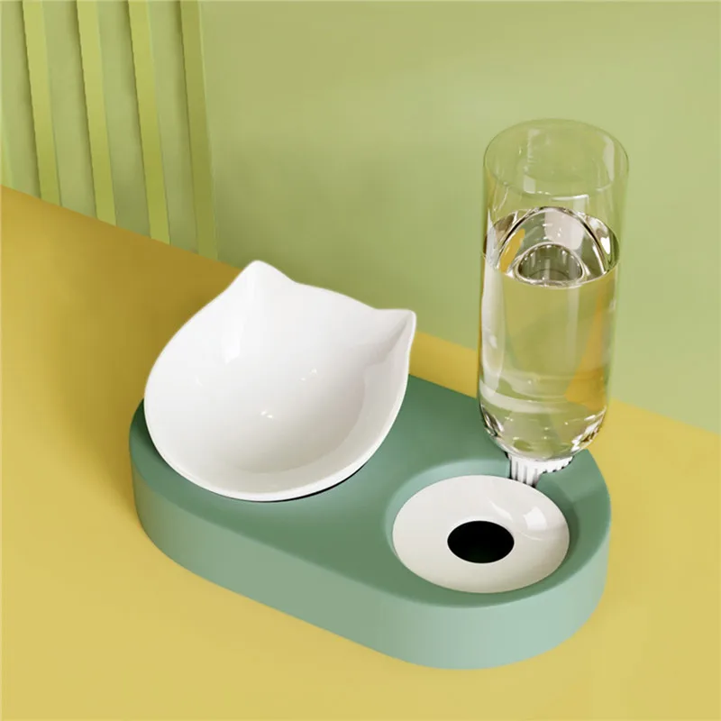 

Cat Automatic Water Dispenser 2 In 1 Dog Food Water Feeder Pet Elevated Feeding Bowl with Stand Puppy Drinking Fountain