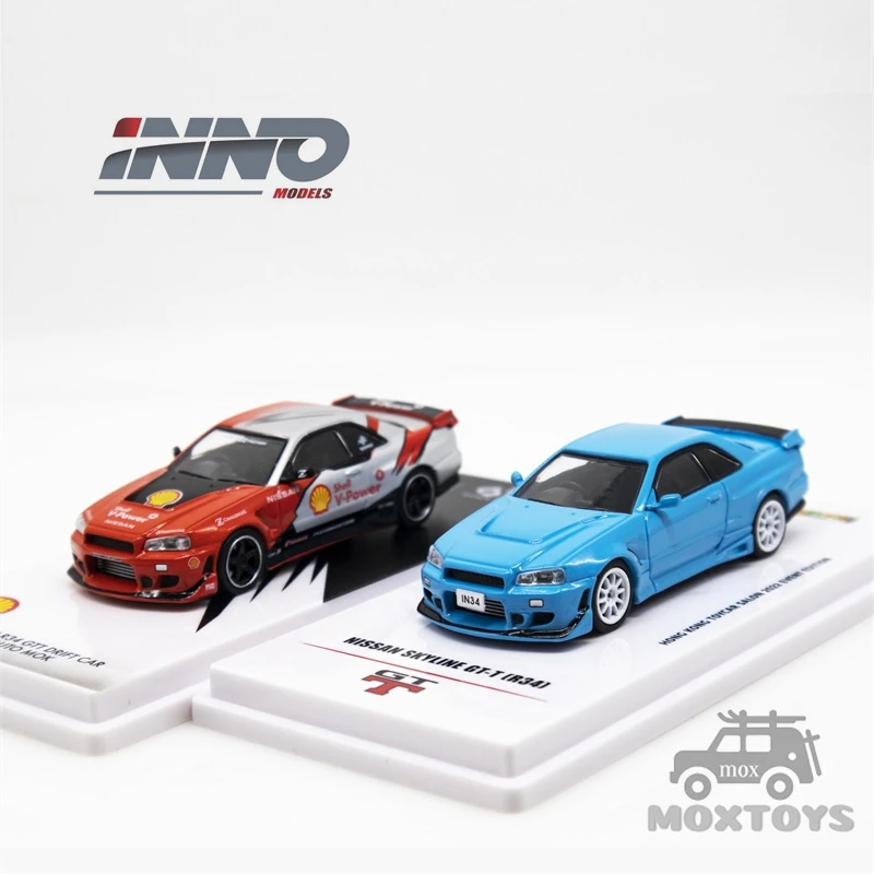 

INNO64 1:64 ToyCar Salon Edtion Nissan Skyline R34 BabyBlue /Drift SHELL Diecast Model Car