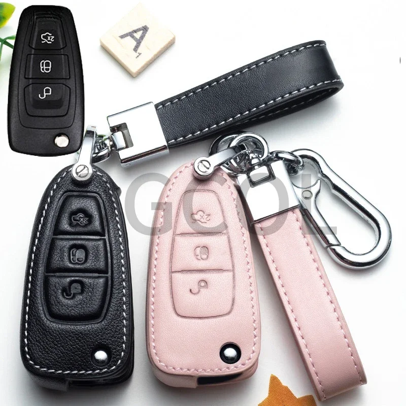 Кожаный чехол для дистанционного ключа автомобиля Ford Fiesta Focus 3 4 ST Mondeo Ecosport Kuga Ranger