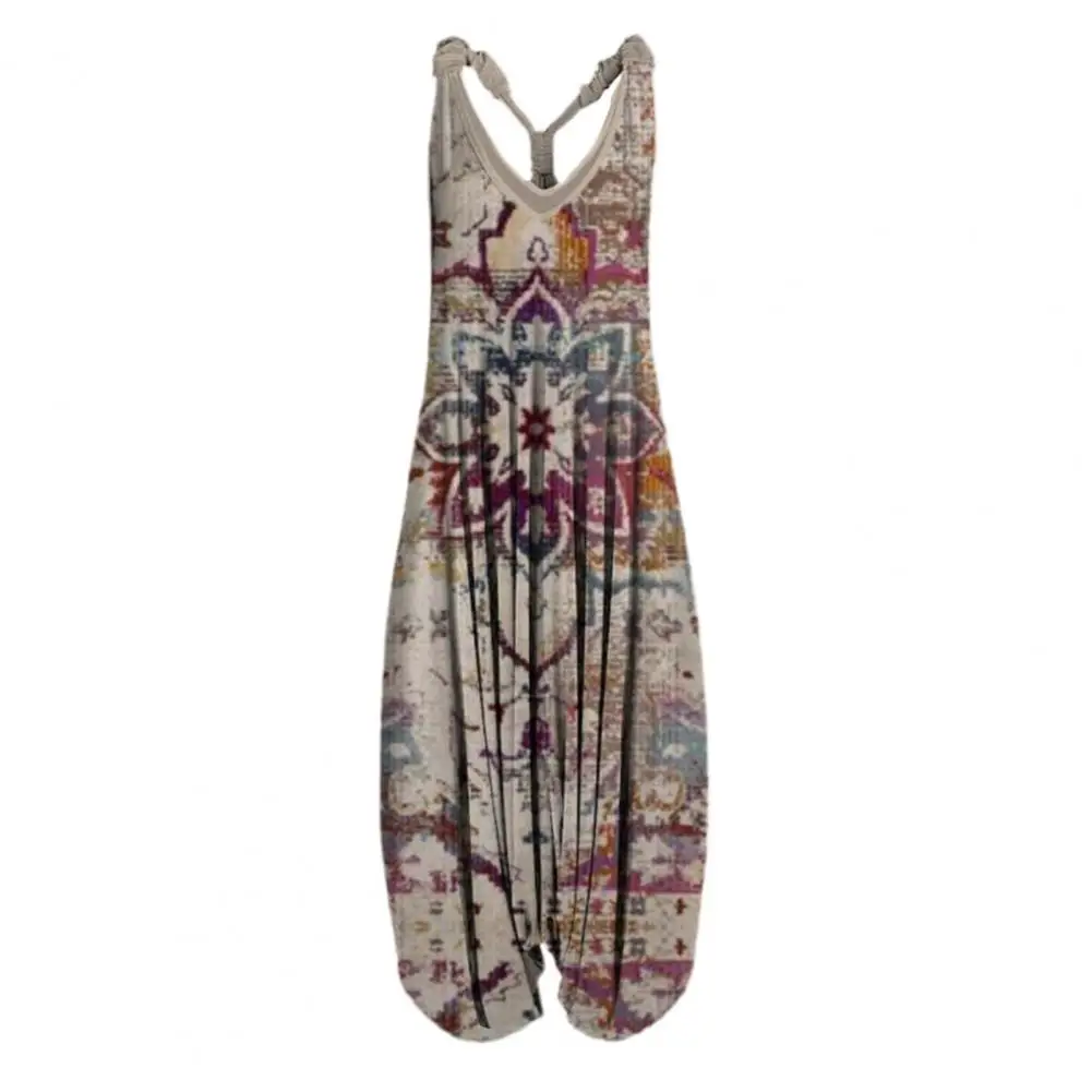 

Ethnic Style Jumpsuit Women Summer Sleeveless Long Jumpsuit Rompers Women Sexy Sling Harem Wide Leg Jumpsuit combinaison femme