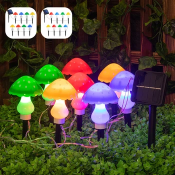 8Pcs LED Solar Mushroom Lamp Outdoor Solar String Lights 8 Lighting Modes IP65 Waterproof Cute Mushroom Landscape Stake Light 1