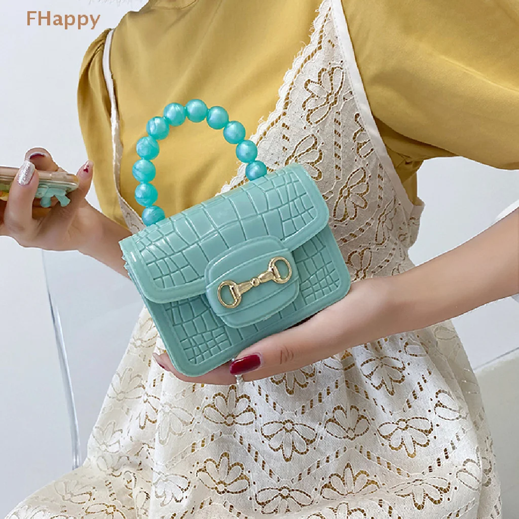 

1Pc Fashion Mini Handbags PVC Crossbody Coin Purse Crocodile Pattern Pearl Handbag Plastic Small Chain Jelly Bag For Girl