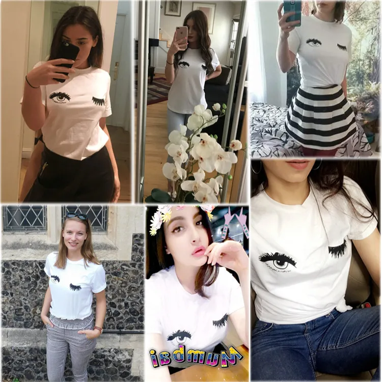Женская одежда по заводской цене топы с коротким рукавом принтом ресниц Женские