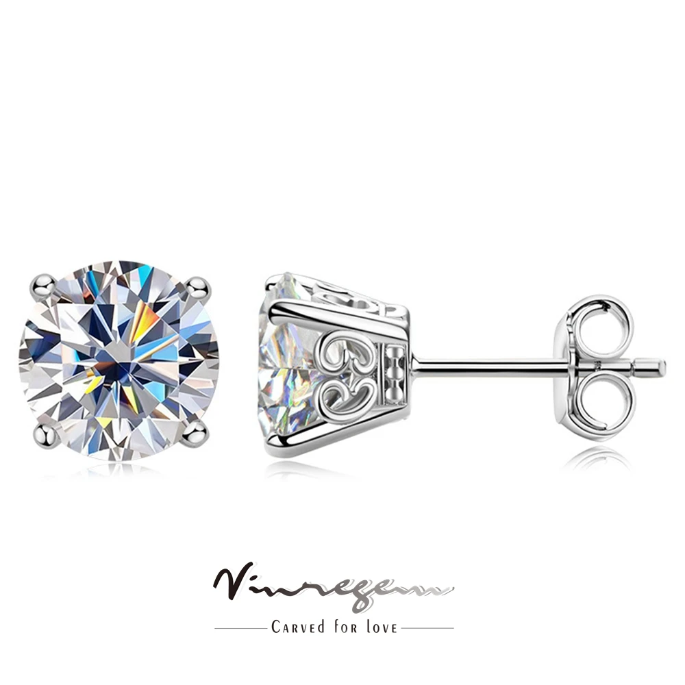 

Vinregem 925 Sterling Silver 18K White Gold 2CT Moissanite Pass Test Diamond Stud Earrings Jewelry For Women Gift Drop Shipping