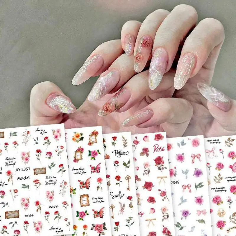 

1Pcs 3D Spring Flowers Leaf Nail Stickers Plants Branches Nail Decals Daisy Rose Cherry Blossom Sliders Manicure Decoration Foil