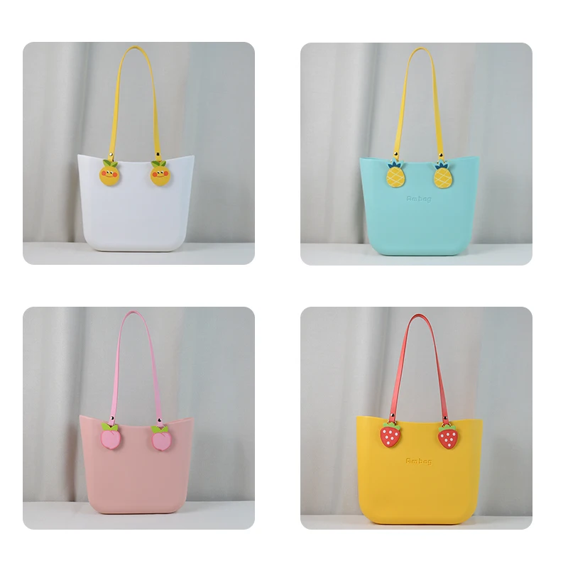 New  Long O bag Pu leather Handles with funny cartoon fruit drops strawberry orange Flat PU Belt attachments for EVA obag Body
