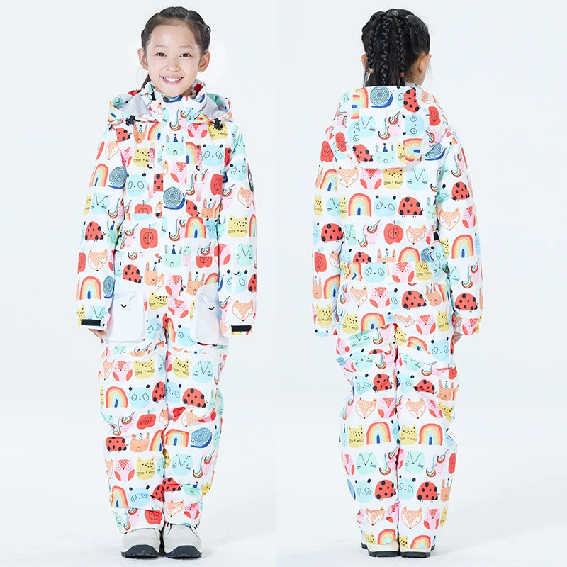 2022 Hooded One Piece Children Ski Jumpsuit Girl Snow Suit Windproof Outdoor Kids Snowboard Overalls Sport Baby Winter Clothes