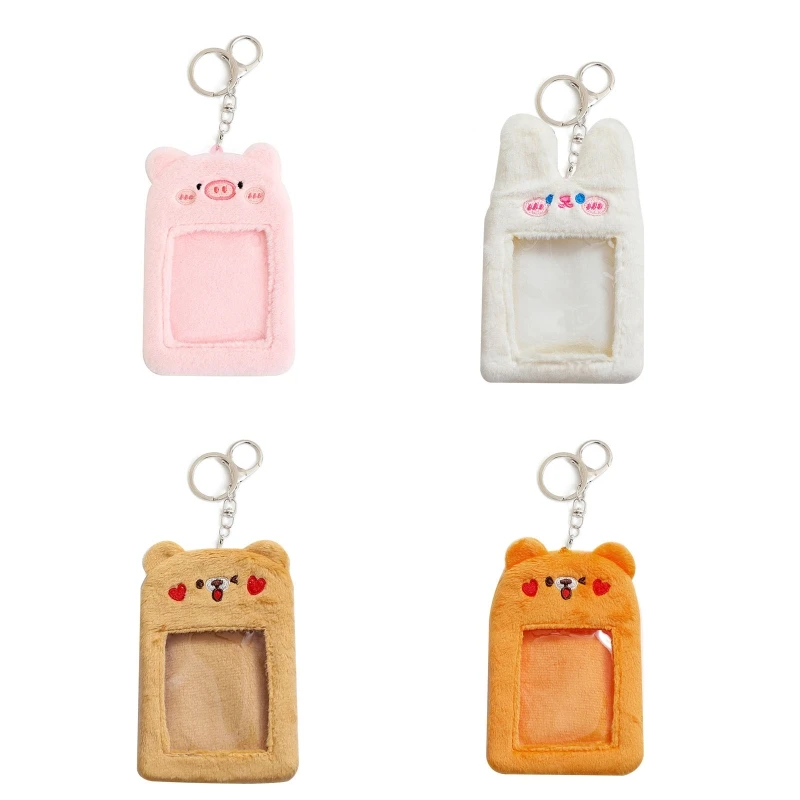 

Cute Bear Plush Photocard Holder Credit ID Bank Card Keychains Bus Cards Protective Case Photo Sleeves Stationery