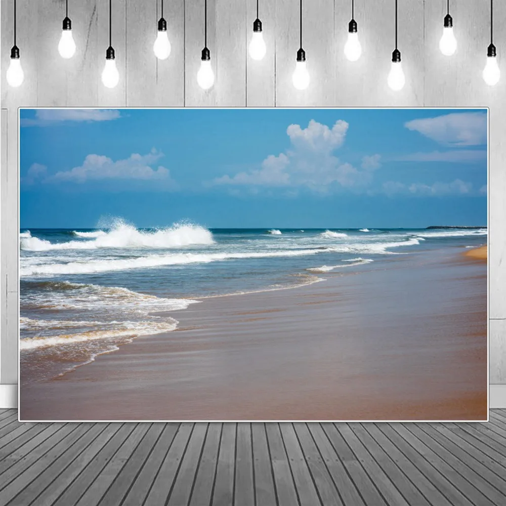 

Dawn Ocean Beach Waves Photography Backgrounds Summer Seaside Dim Blue Sky White Clouds Sands Backdrop Photographic Portrait
