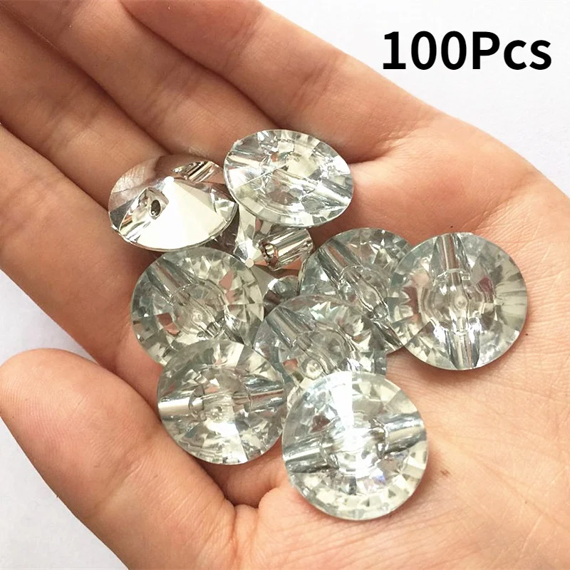 

100 шт. 20 мм белые прозрачные акриловые пуговицы, круглые полимерные пуговицы для шитья, пуговицы с плоской задней стороной и кристаллами для ...