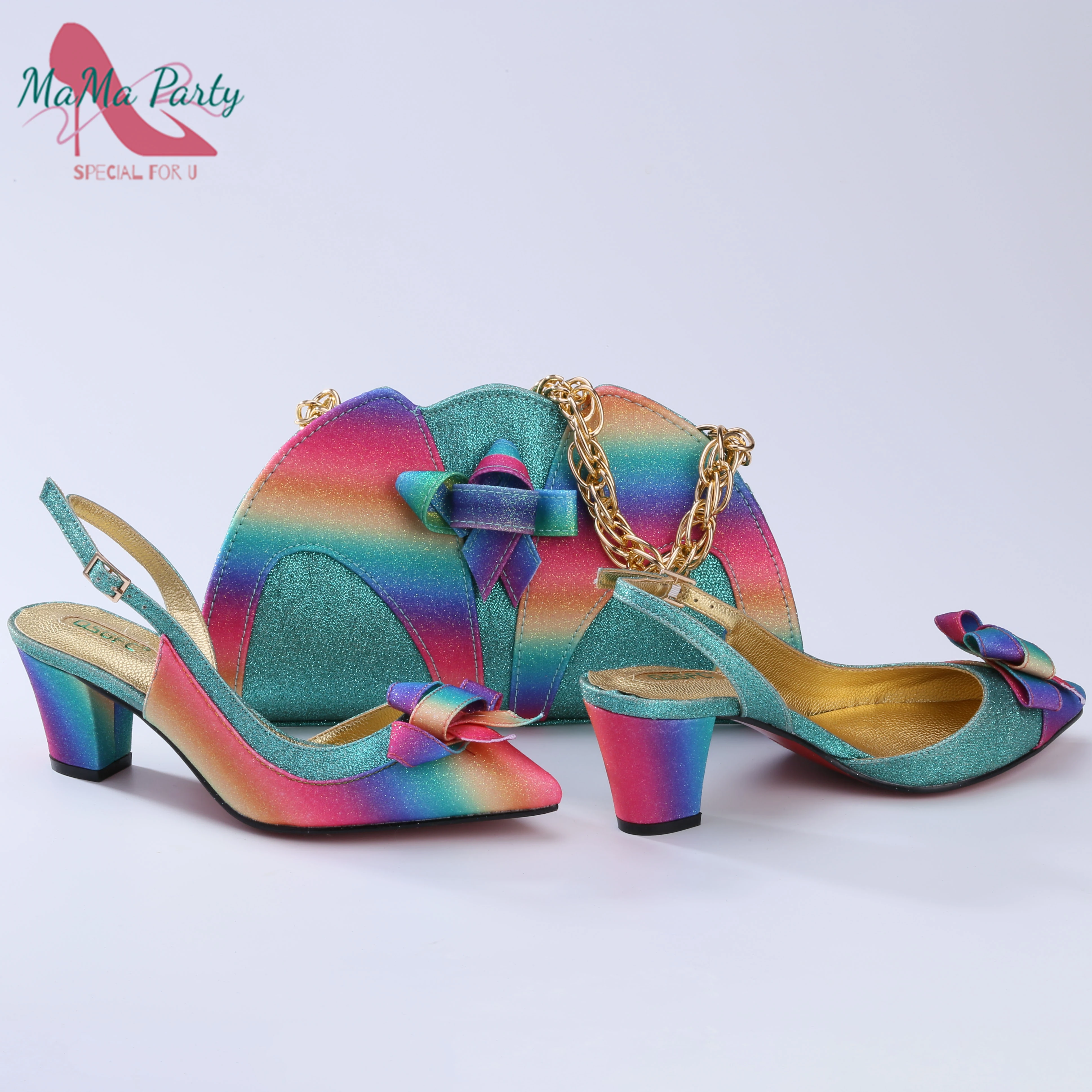 

New Special Fashionable Aqua Color Shoes and Bag Set Decorate with Fine Flash Style For Women Wedding