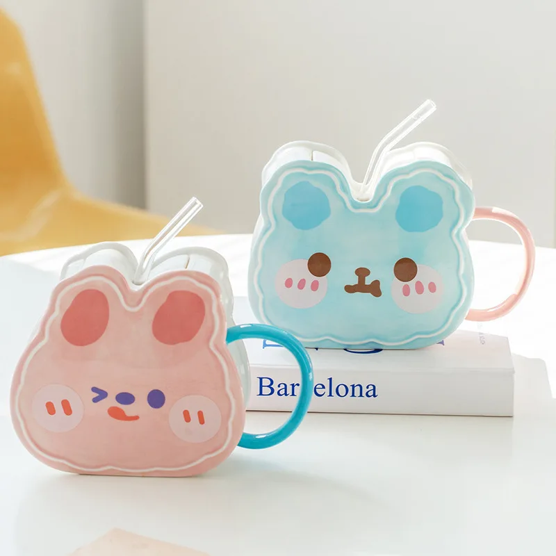 

430ml Creative Animal Mug Cups With Lid Cute Coffee Mugs For Girls Tea Water Milk Juice Breakfast Cup Drinkware