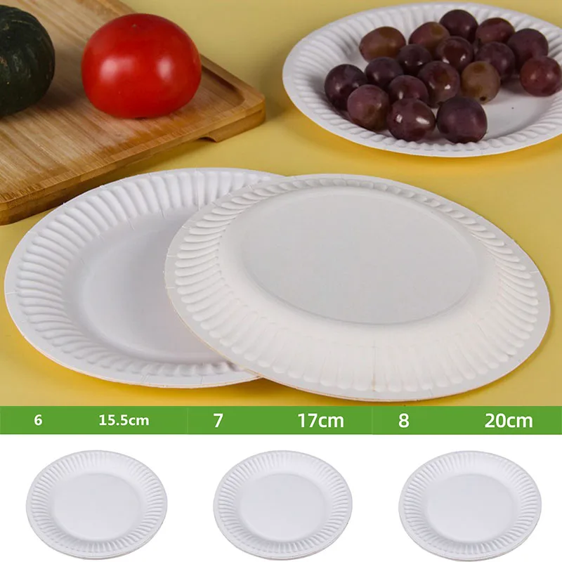 

White Paper Plates Dishes Bagasse All Size Disposable Party Catering Round