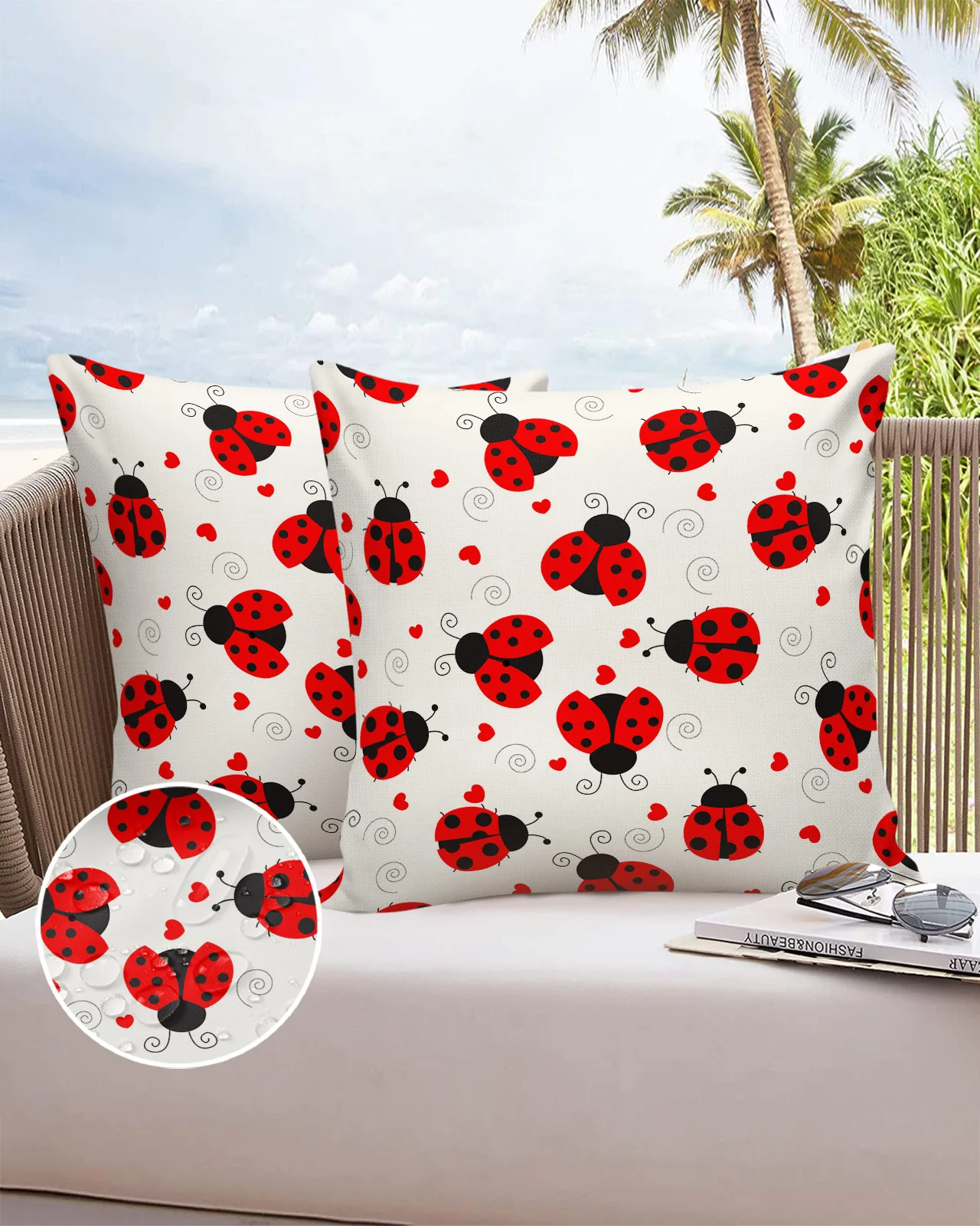 

Ladybug Love Heart Dotted Texture Pillowcase Sofa Cushion Cover Waterproof Throw Pillow Cover Wedding Party Home Decor