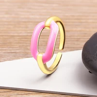 aibef new fashion 7 colors geometric hollowed out enamel oil dripping opening adjustable ring womens simple design jewelry gift