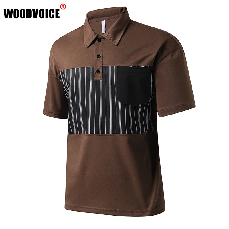 

Летняя мужская деловая рубашка поло, новинка 2023, полосатая Лоскутные разноцветные рубашки поло, быстросохнущая дышащая Дизайнерская одежда, мужские топы, футболки