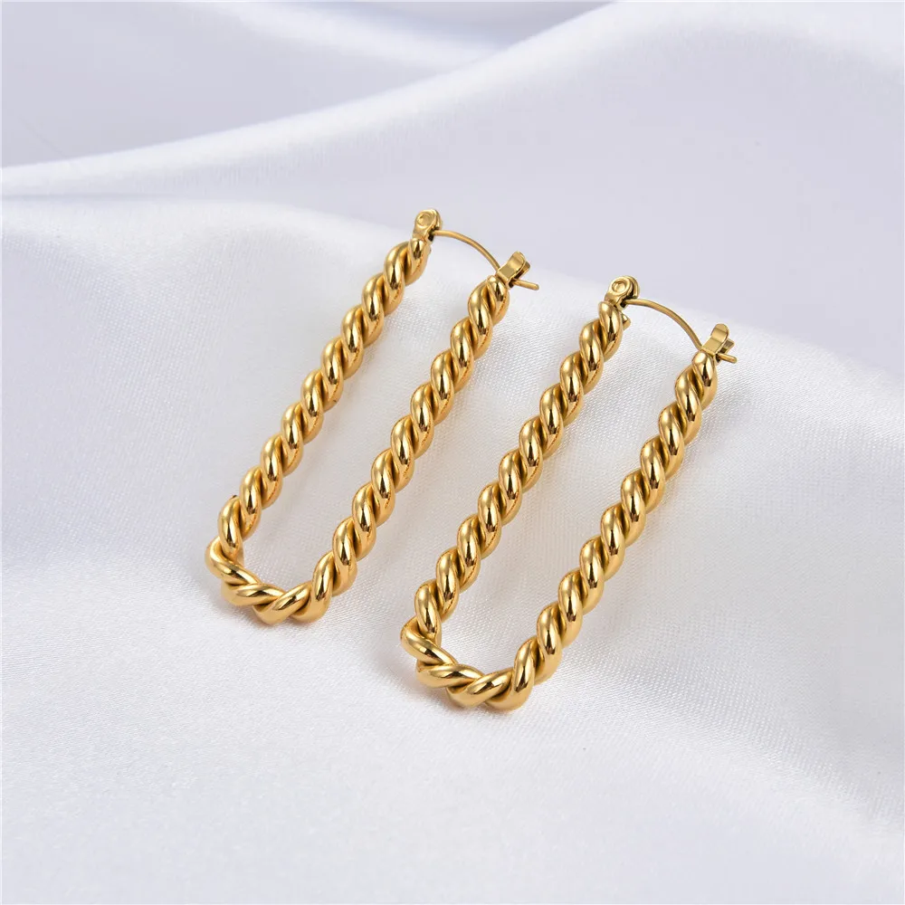 

Fashionable Twisted 18K Gold Ear Studs Twist Twisted Stainless Steel Titanium Steel Women' Hoop Earring