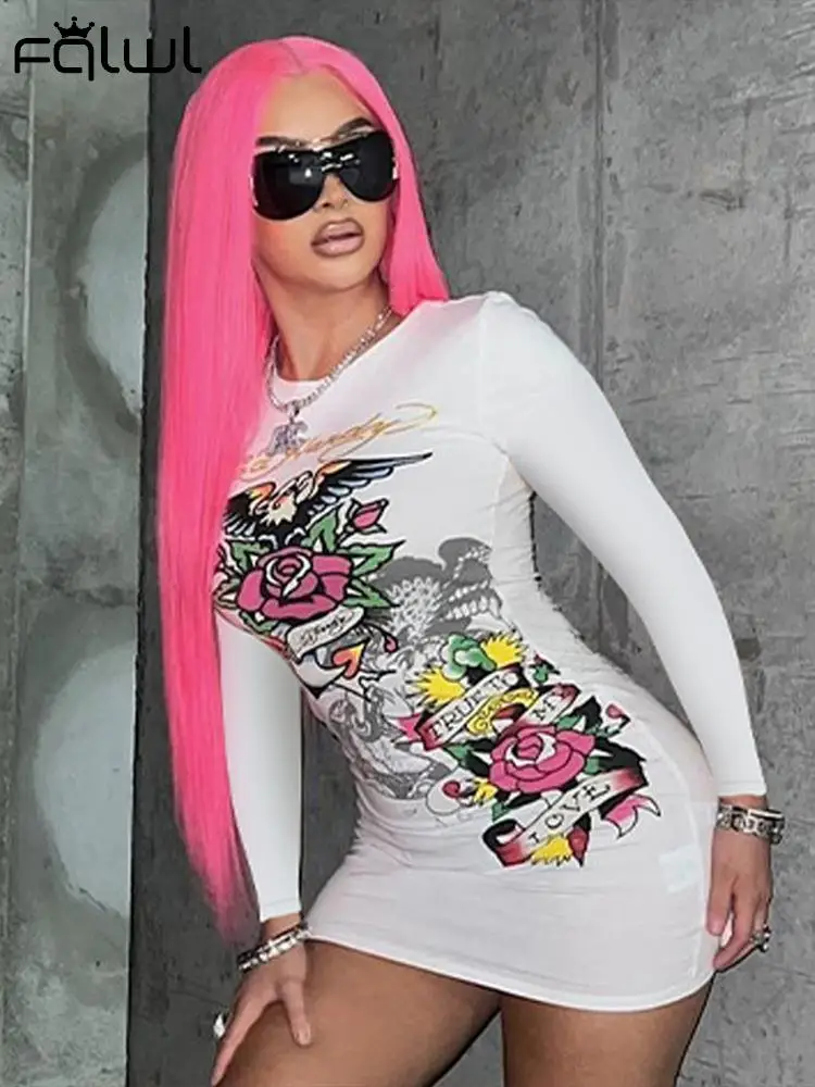 

Женское мини-платье с длинным рукавом, с графическим принтом