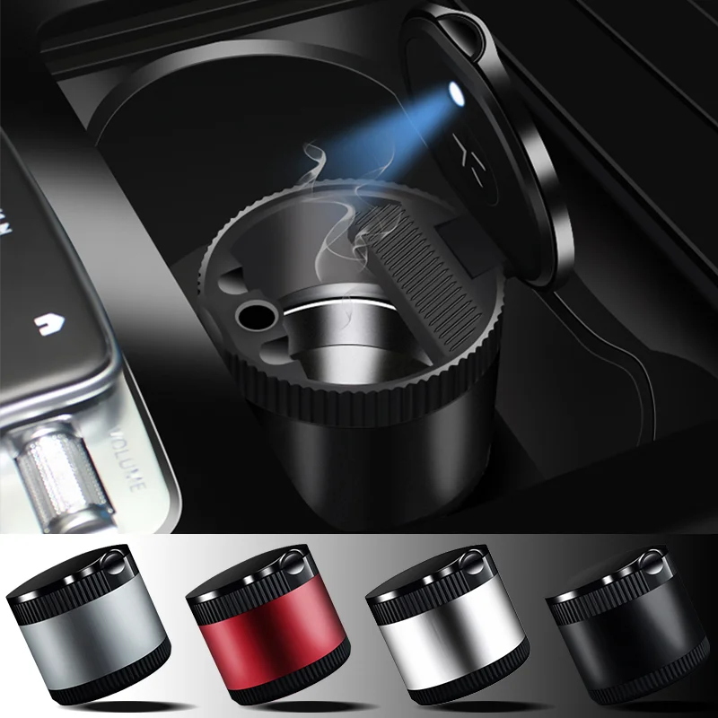 

1 pcs Car Ashtray LED Light Alloy Ash Tray Aluminum Cup Portable Smokeless Flame Retardant Cigarette Holder Box Auto Accessories