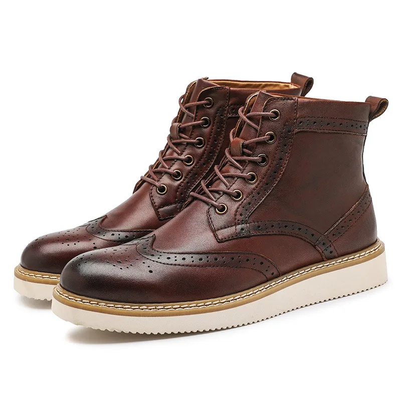 

YIGER Men's Martins Boots British high-top Chelsea shoes men's retro colored tooling boots brogue carved boots men's Ankle boots