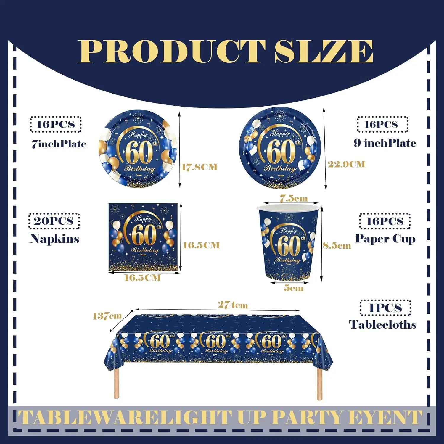 Темно-синее золото украшения на день рождения 60-го числа скатерть бумажные