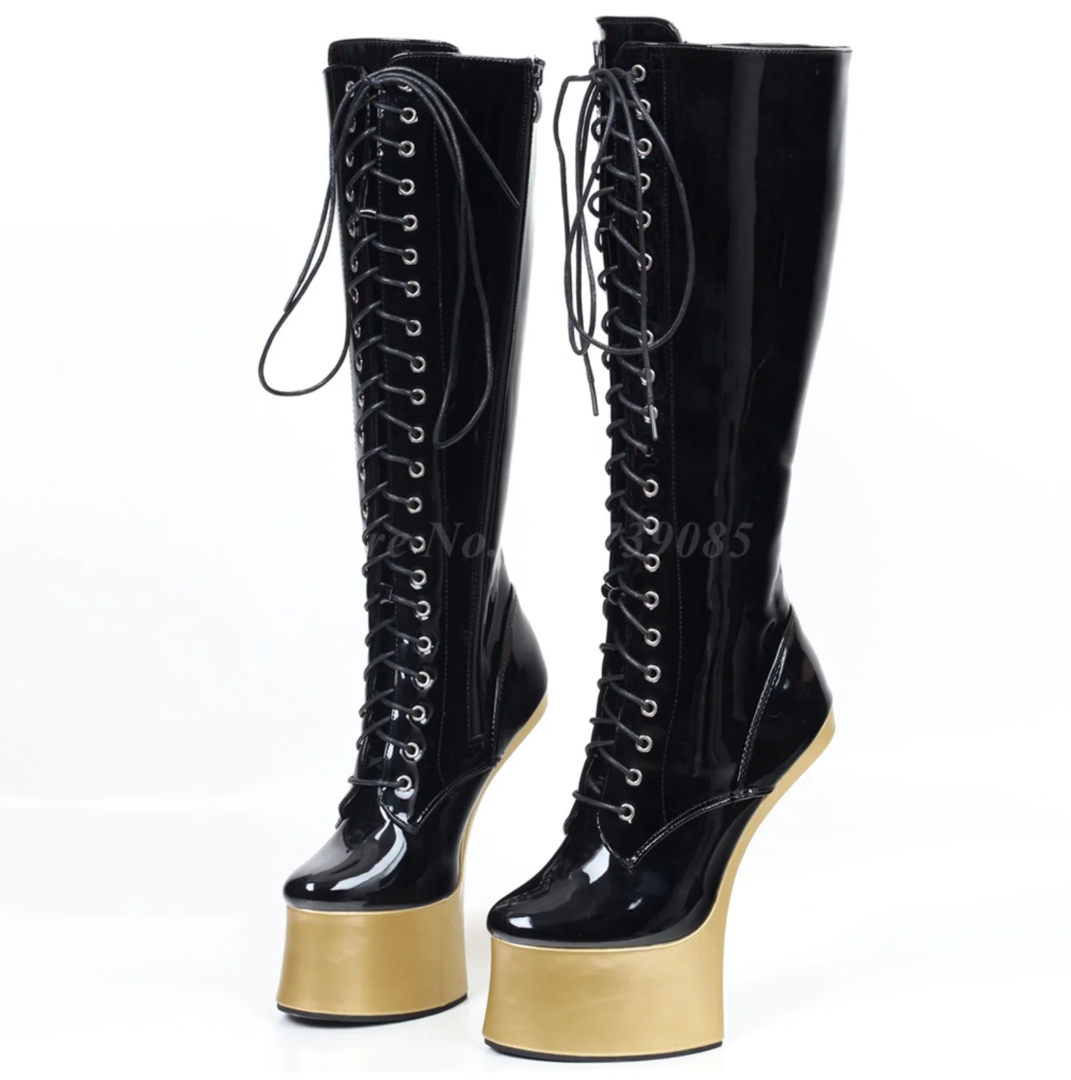 7Inch Hoof High Heel Long Boots Fancy Ponyplay Bootfetish Horse Heelless Platform Knee High Boots Size 46 Stripper Dancing Shoes