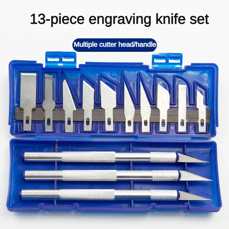 13PCS Precision Cutter Set Exacto Hand Tool Set Paper Cut Carving Knife Tools Kit Cutter Blade DIY Repair Box Crafts Art Cutting