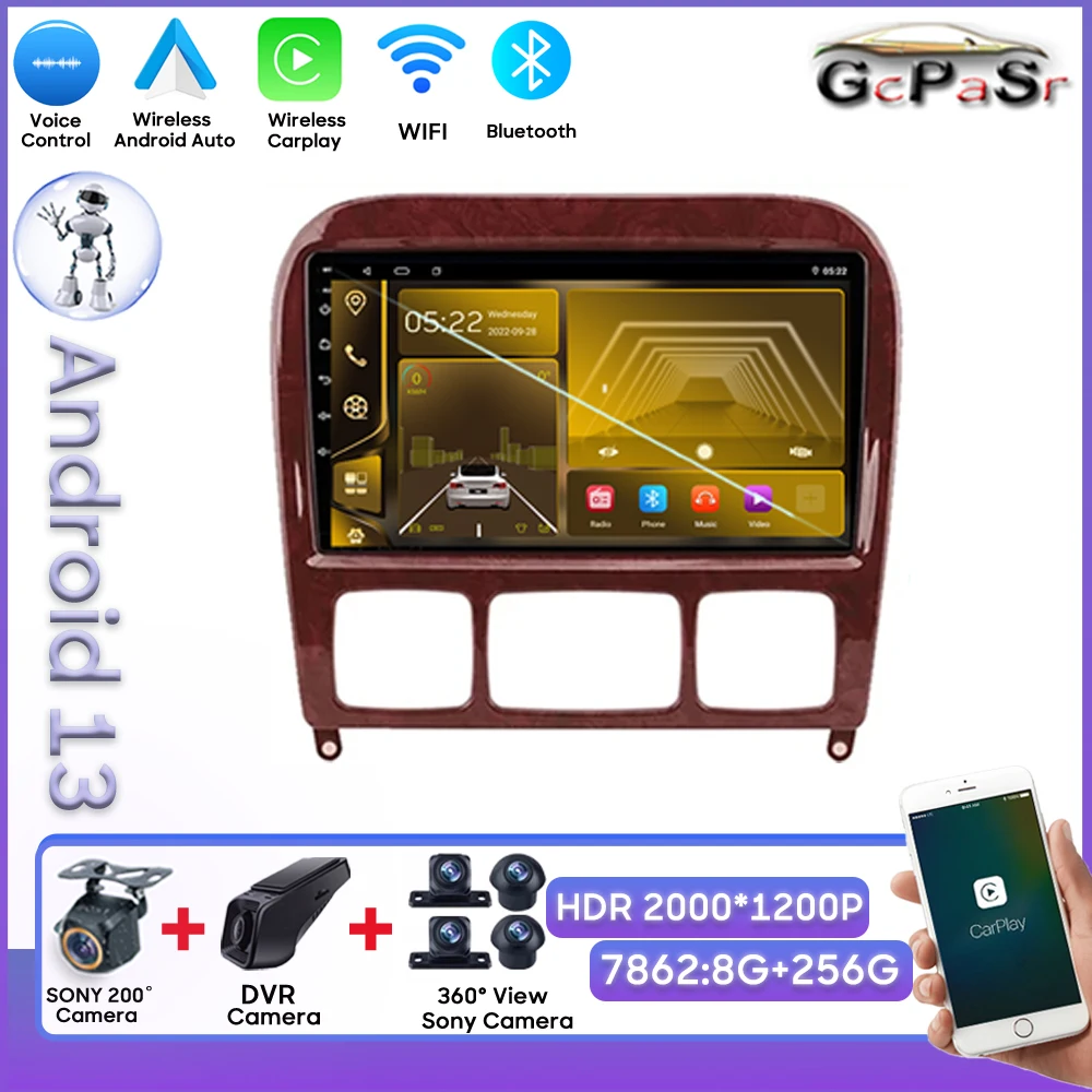 

Android 13 For Mercedes Benz S-Class S Class W220 VV220 1998-2005 Carplay Touch Screen No 2din DVD Bluetooth Stereo Head Unit