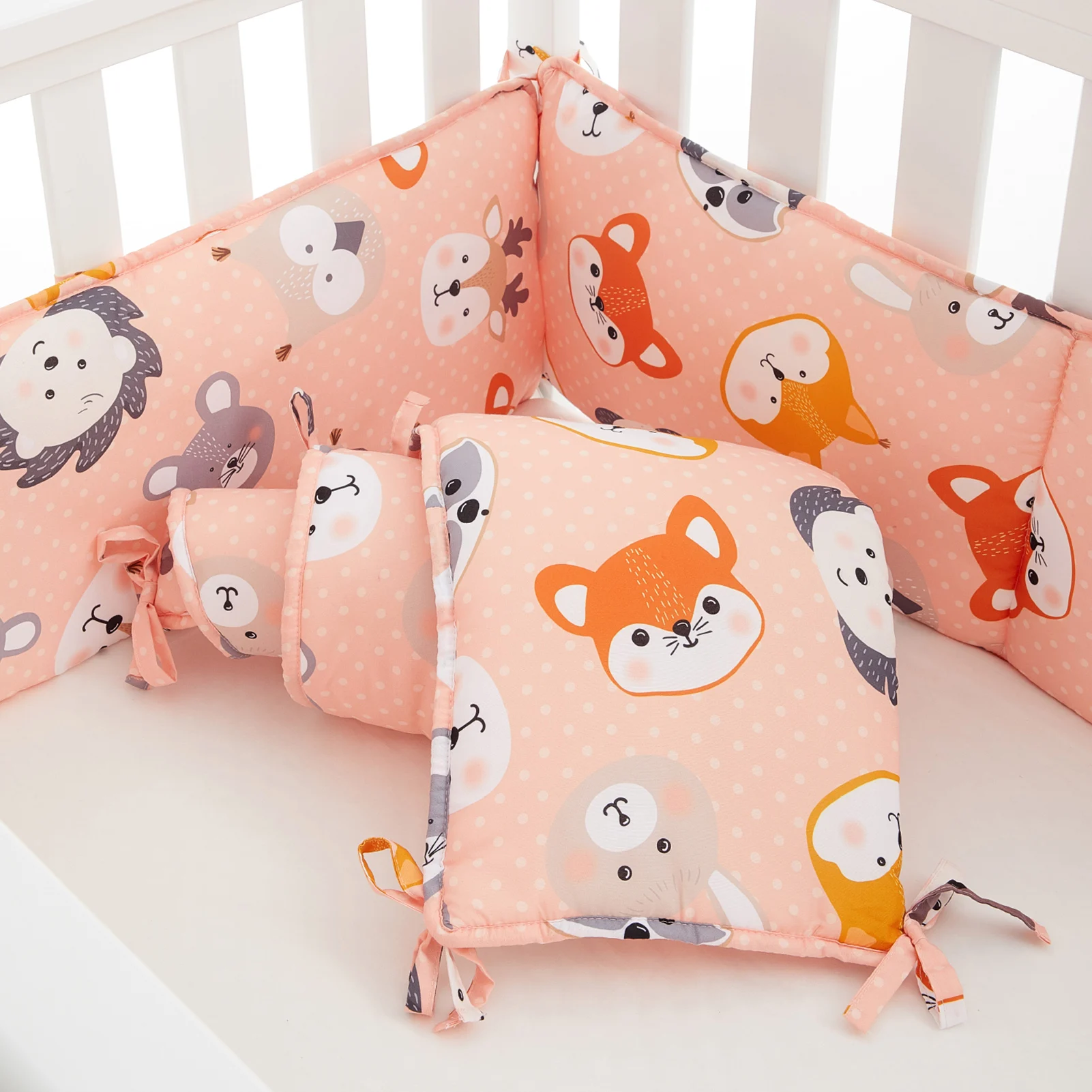 

Cotton Baby Head Protector 132x24cm 4pcs Breathable Soft Comfortable Baby Crib Pads Cot Liner Lining Protector