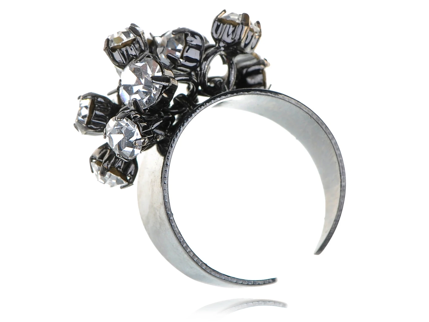 

Fancy Fun Gunmetal Tone Clear Crystal Rhinestone Cluster Party Disco Adj Ring