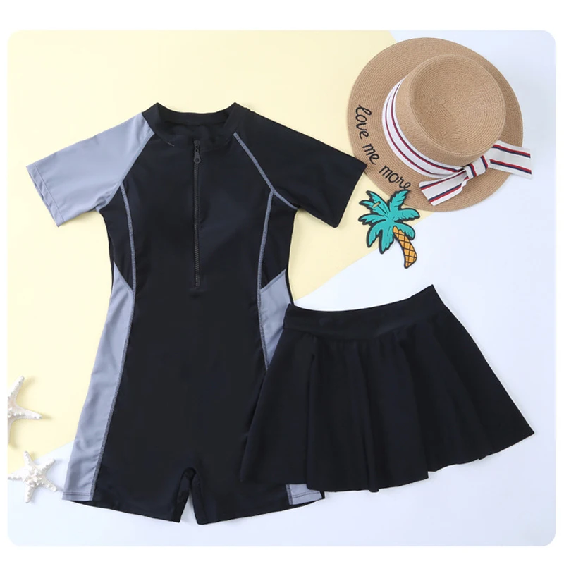 

Купальный костюм из двух предметов для девочек-подростков, Athletci, с длинным рукавом, рубашка, юбка, купальный костюм, одежда для серфинга, куп...