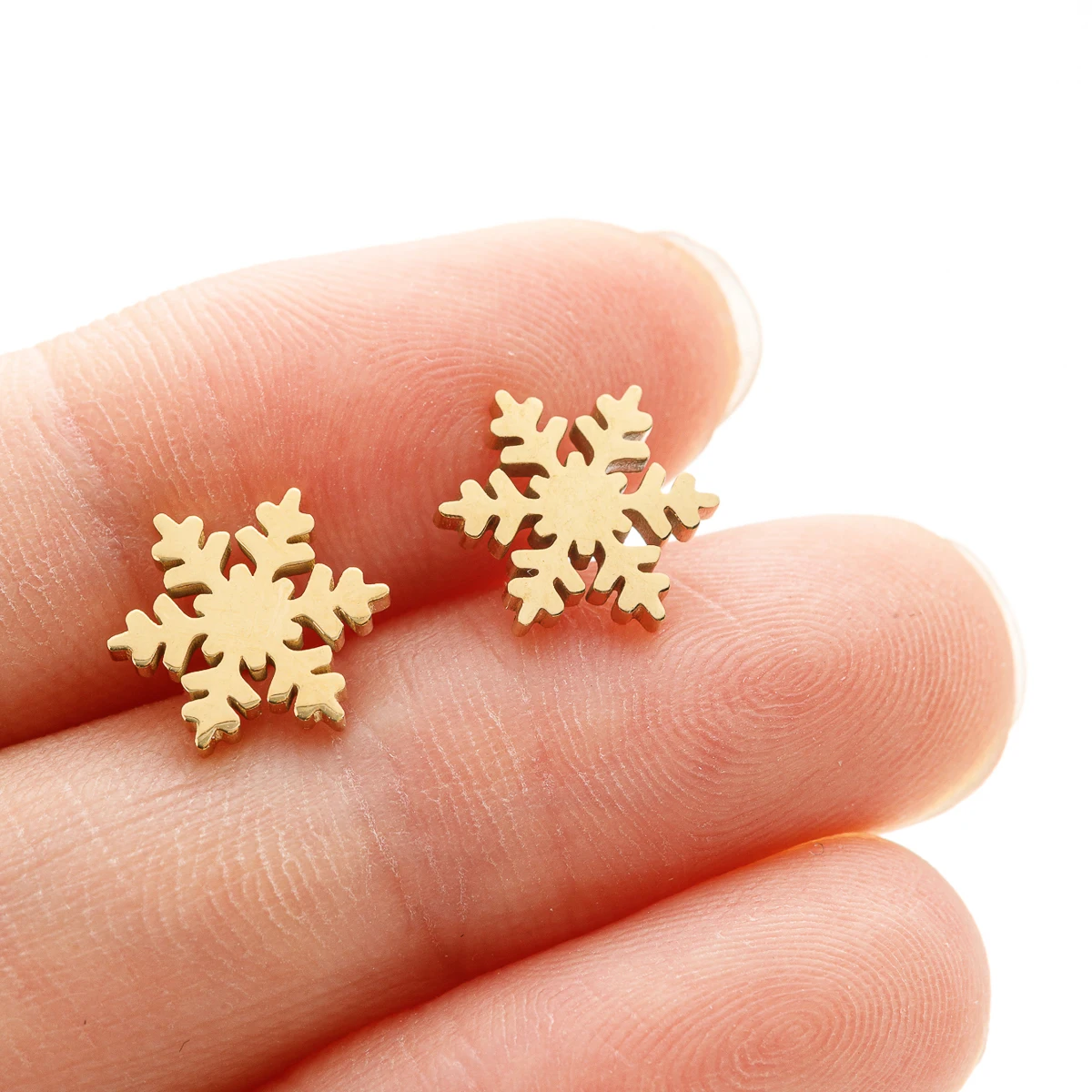 Высококачественные серьги-гвоздики из нержавеющей стали для девочек снежинка