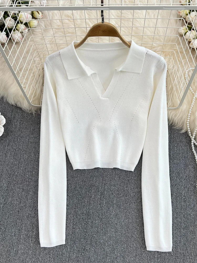 

Женские свитера карамельных цветов, однотонные пуловеры с отложным воротником, Модные Винтажные пуловеры в Корейском стиле для осени и зимы, 2023