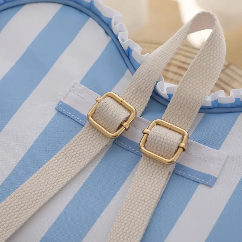 Pink Nylon Ruffle Heart Backpack Stripe Ruffle Loving Seersucker Cute Book Bag Nylon Kids/Adults Travel Vacation School Bag