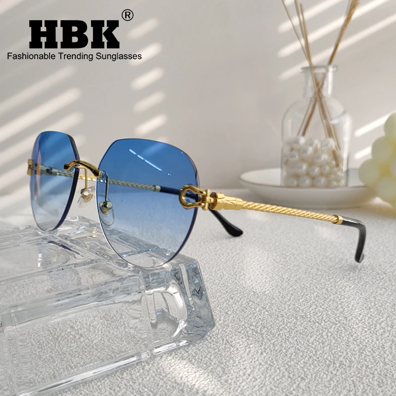 

HBK 2023 New Pilot Rimless Sunglasses Women Men UV400 Gradient Lens Frameless Sun Glasses For Man Fashion Retro Shades Eyeglass