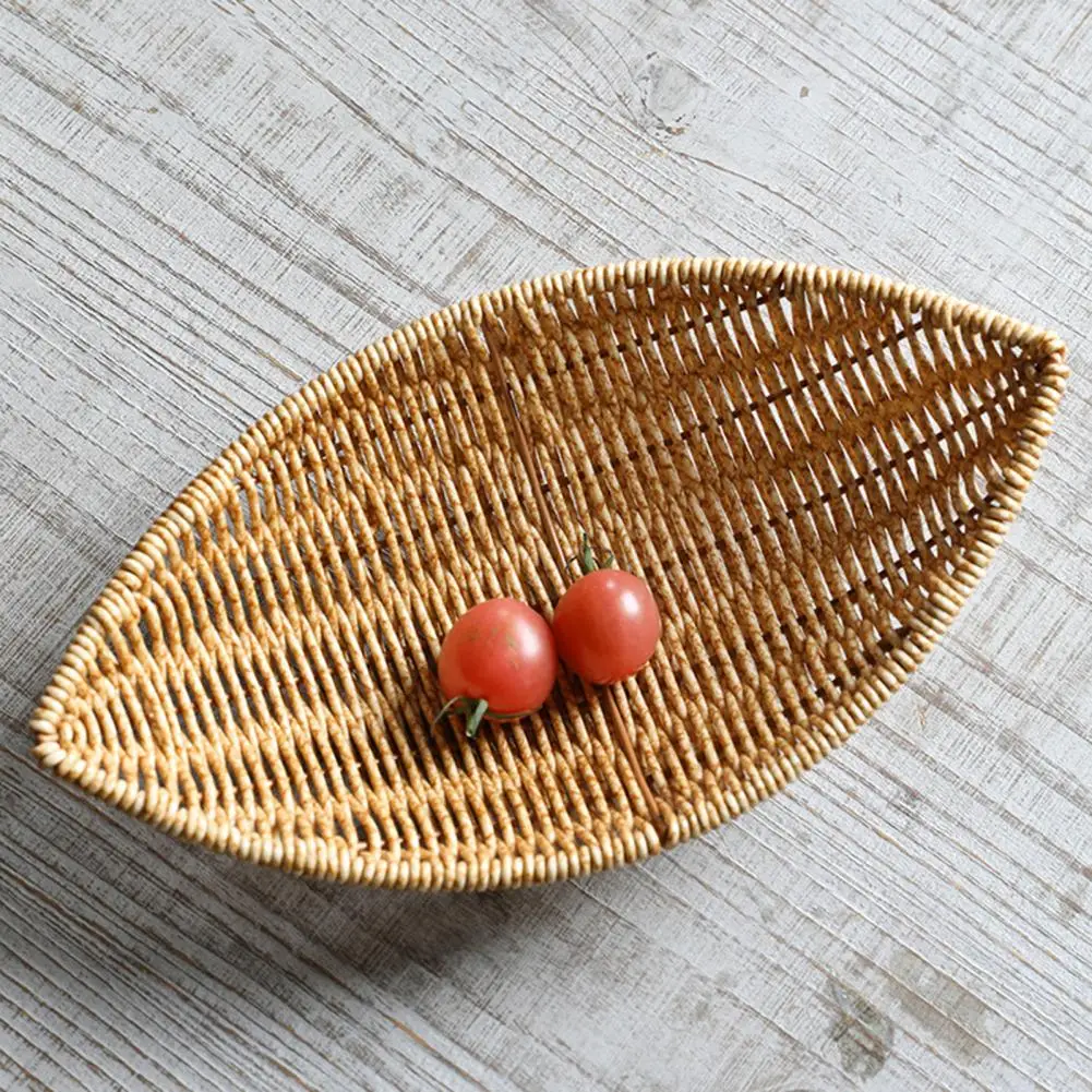 

Fruit Tray Modern Plastic Rattan Heavy Duty Daily Use Handmade Safe Woven Fruit Basket Feast Supplies Food Tray Fruit Plate